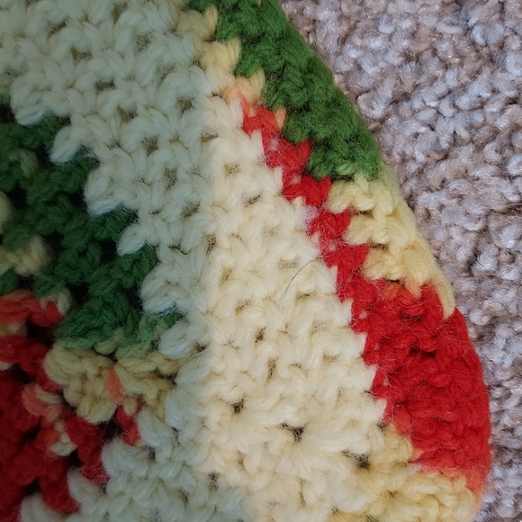 Handmade Crocheted Butter Yellow Red Green Throw Lap Blanket Afghan Granny 24x30 - Picture 10 of 11